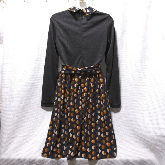 Lady JESSY B Retro Style Geometric DRESS Gray Cream Yellow Navy Sash Belt NWOT - Picture 9 of 12